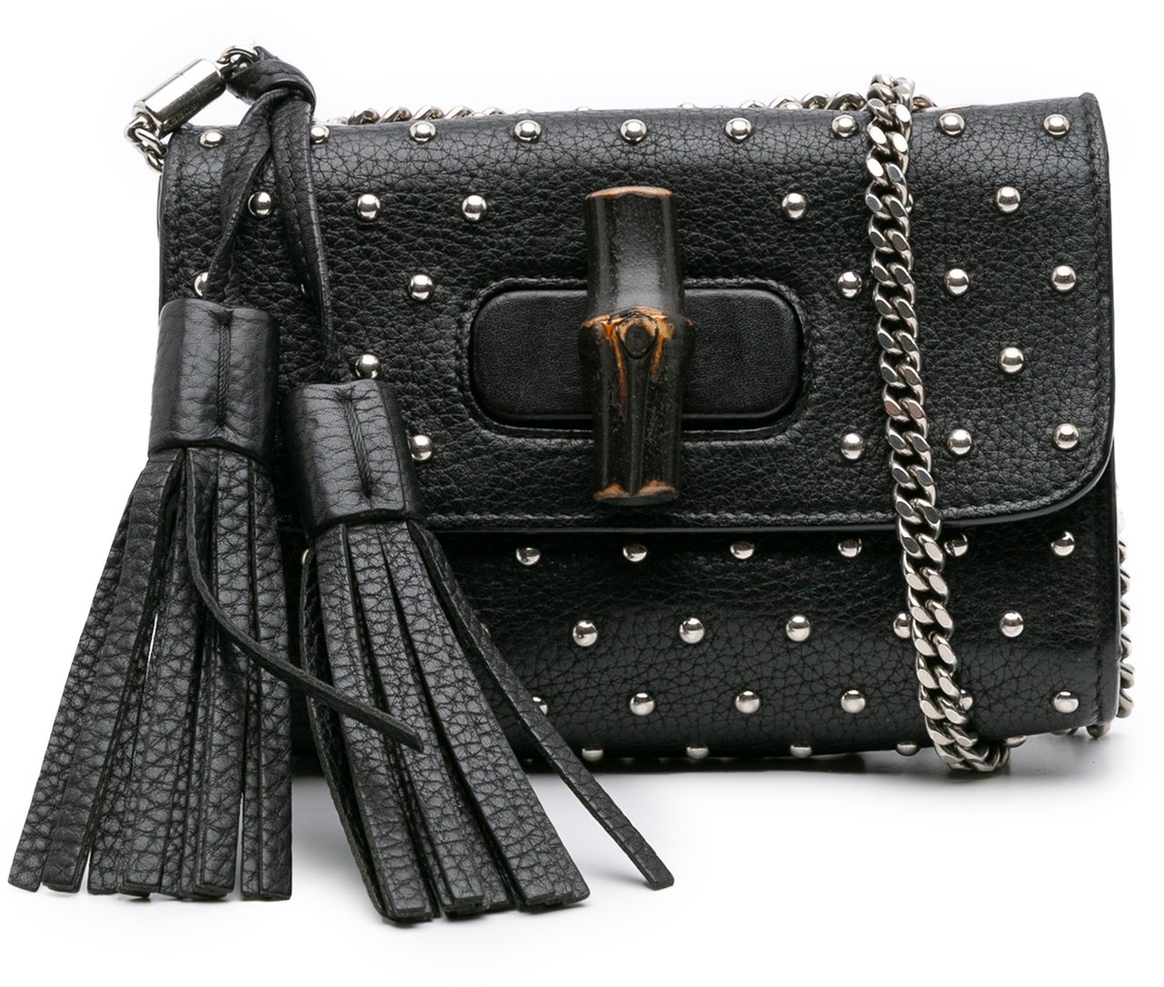 Gucci Small Leather Studded Miss Bamboo Crossbody Zwart
