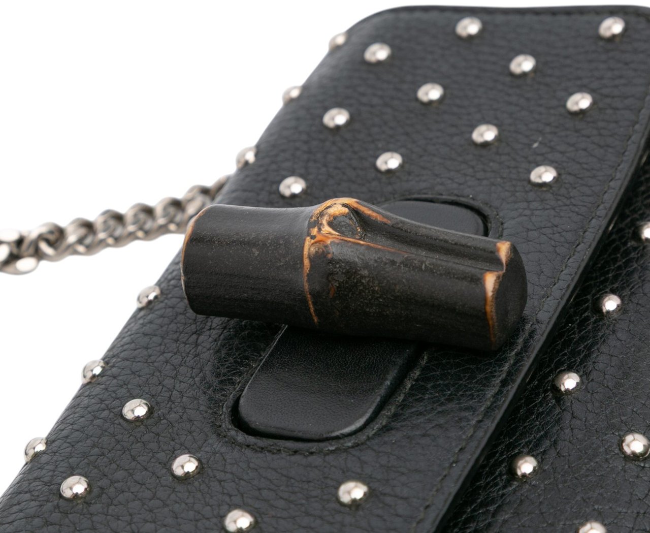 Gucci Small Leather Studded Miss Bamboo Crossbody Zwart