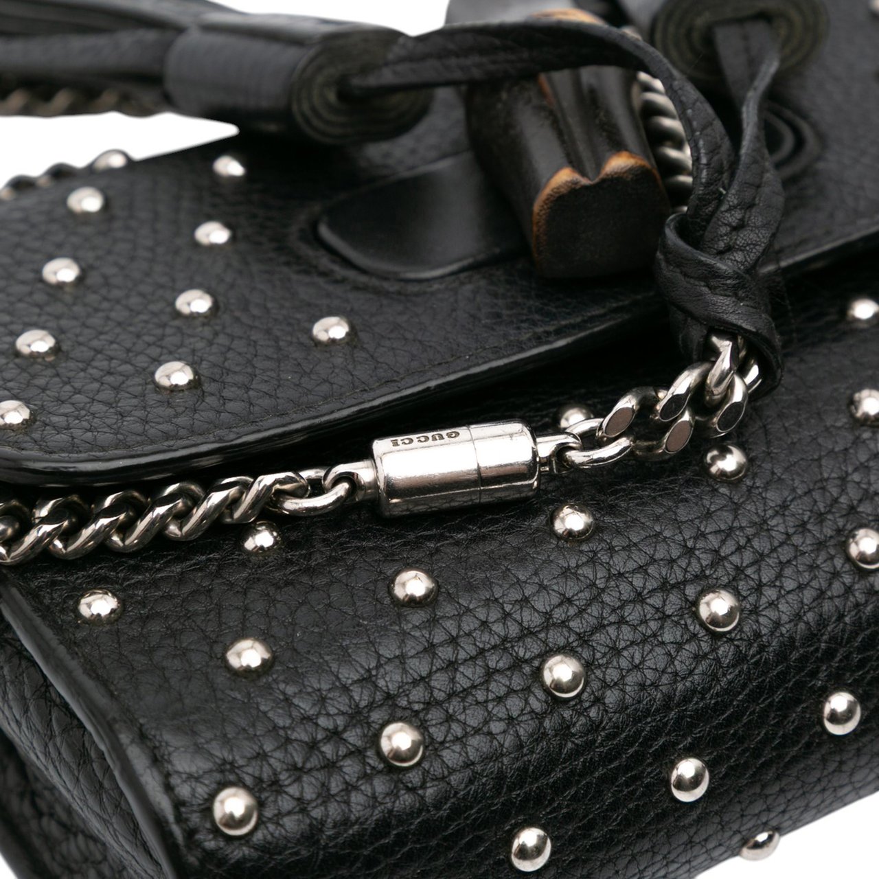 Gucci Small Leather Studded Miss Bamboo Crossbody Zwart