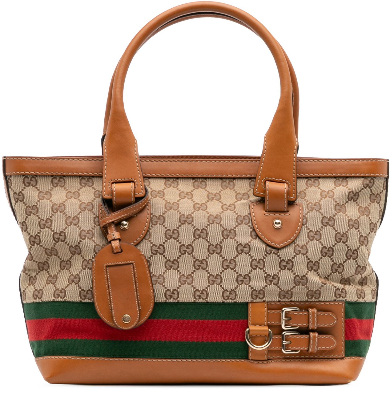 Gucci Medium GG Canvas Web Heritage Tote Bruin