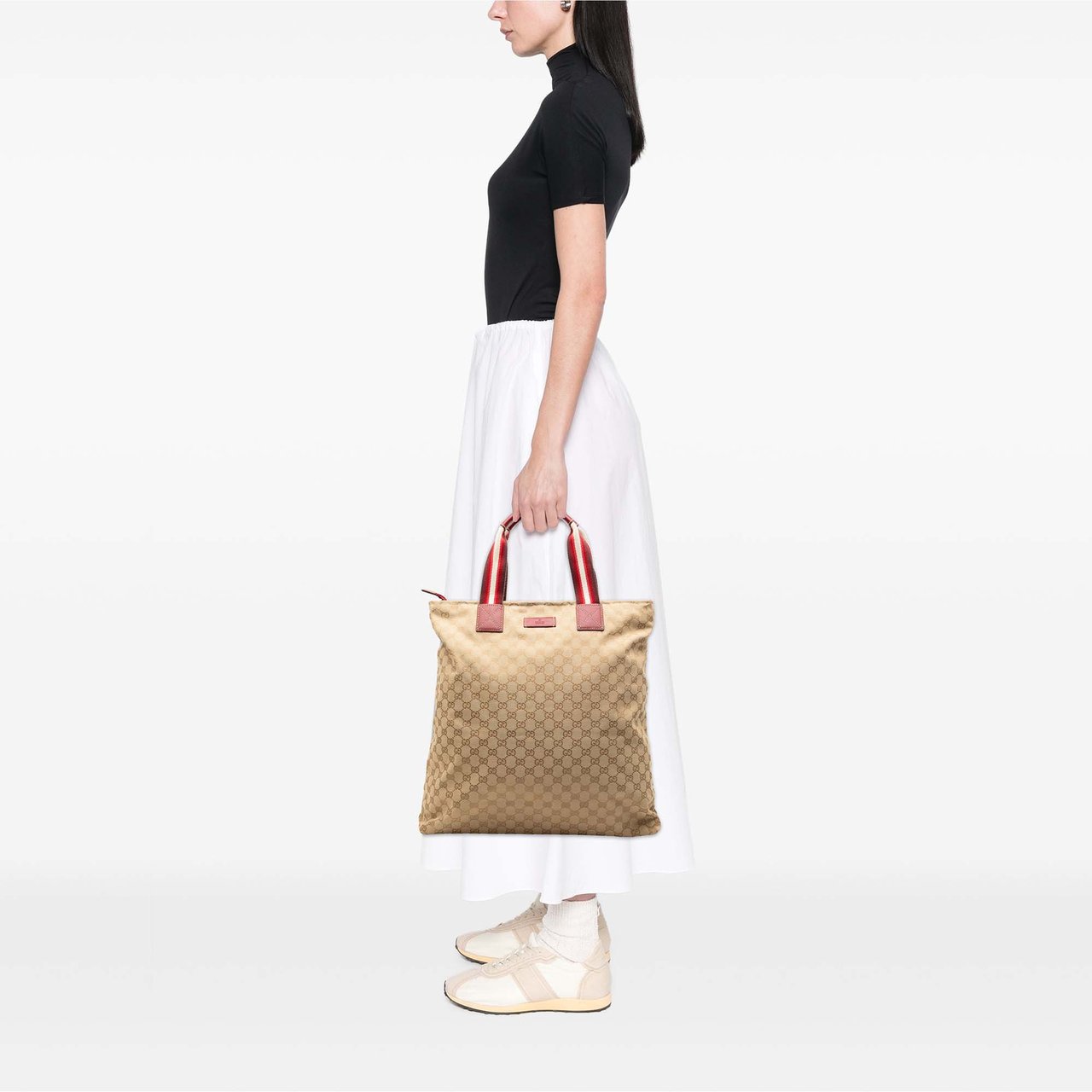 Gucci GG Canvas Web Tote Bruin