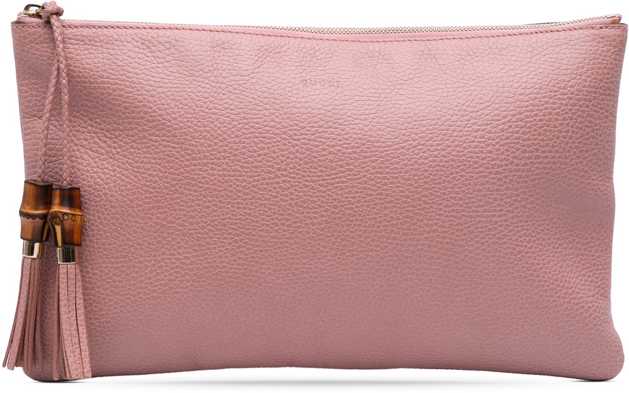 Gucci Calfskin Bamboo Tassel Clutch Roze