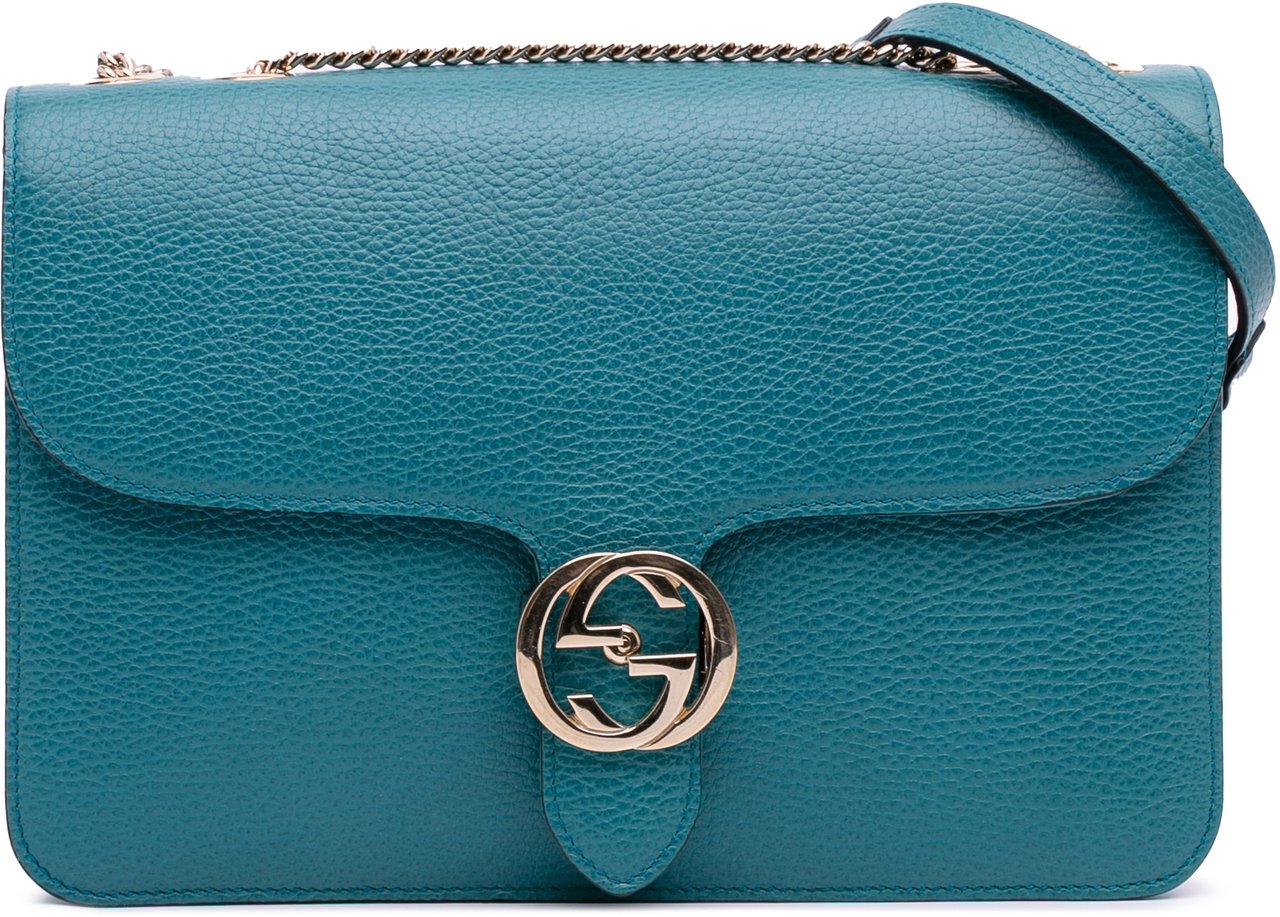 Gucci Medium Dollar Calfskin Interlocking G Crossbody Blauw