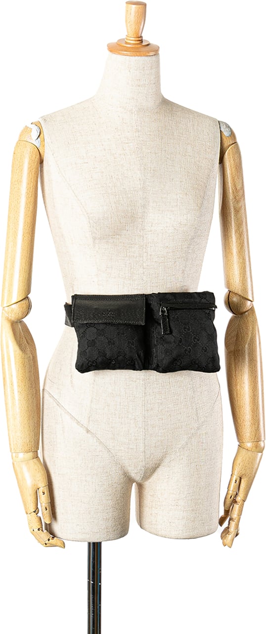 Gucci GG Canvas Double Pocket Belt Bag Zwart