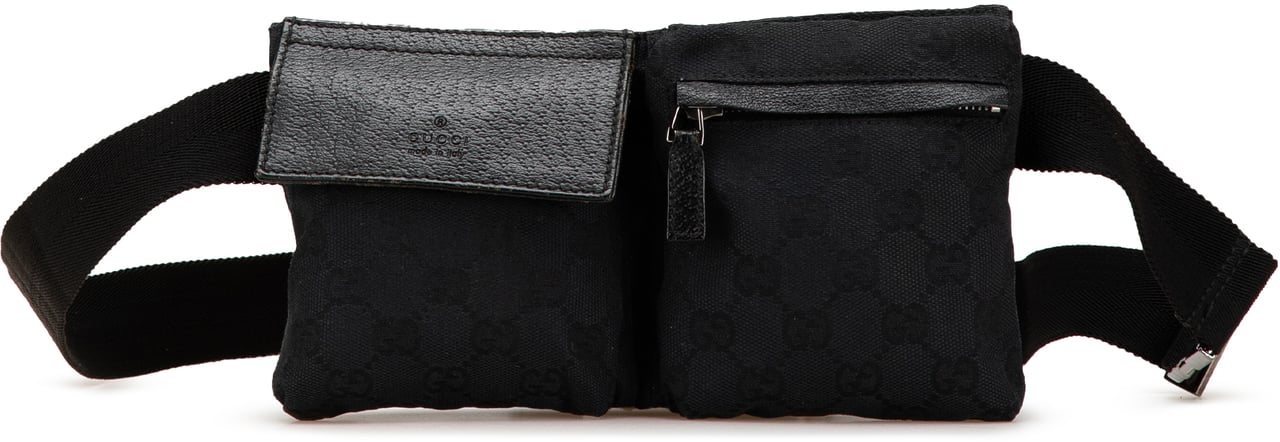 Gucci GG Canvas Double Pocket Belt Bag Zwart