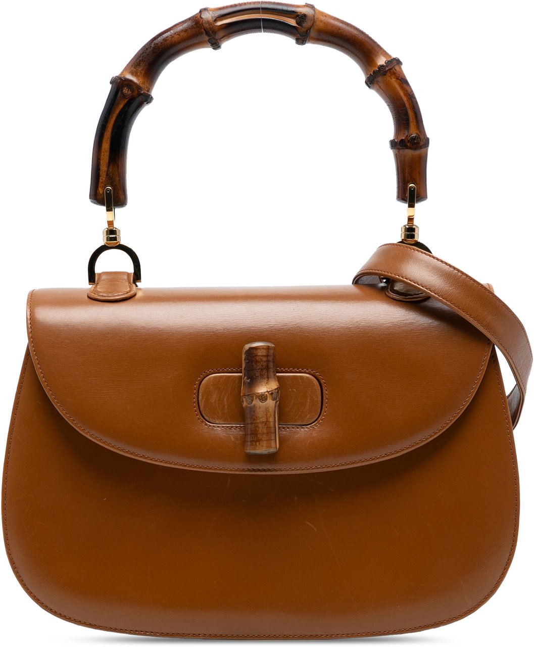 Gucci Small Grained Calfskin Bamboo Top Handle Bag Bruin