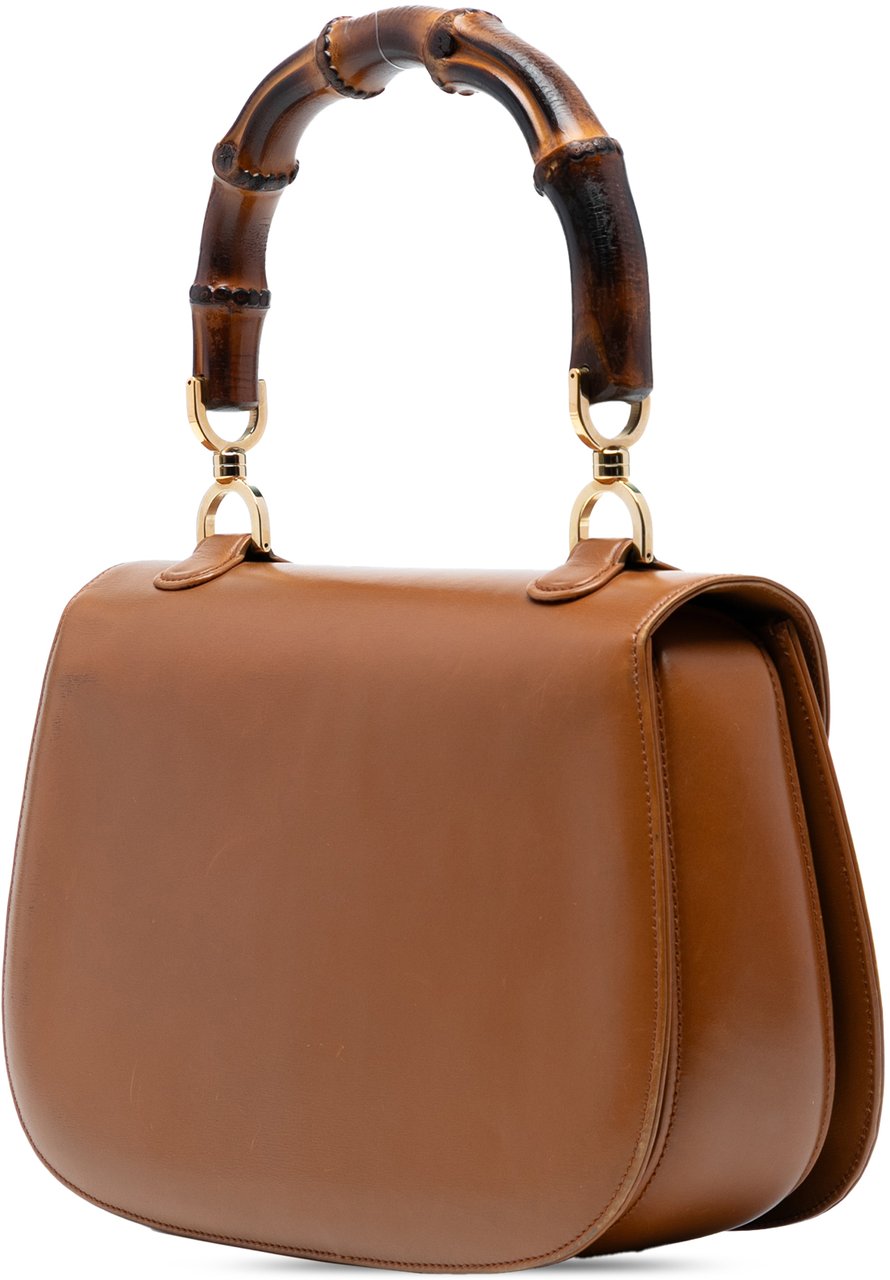 Gucci Small Grained Calfskin Bamboo Top Handle Bag Bruin