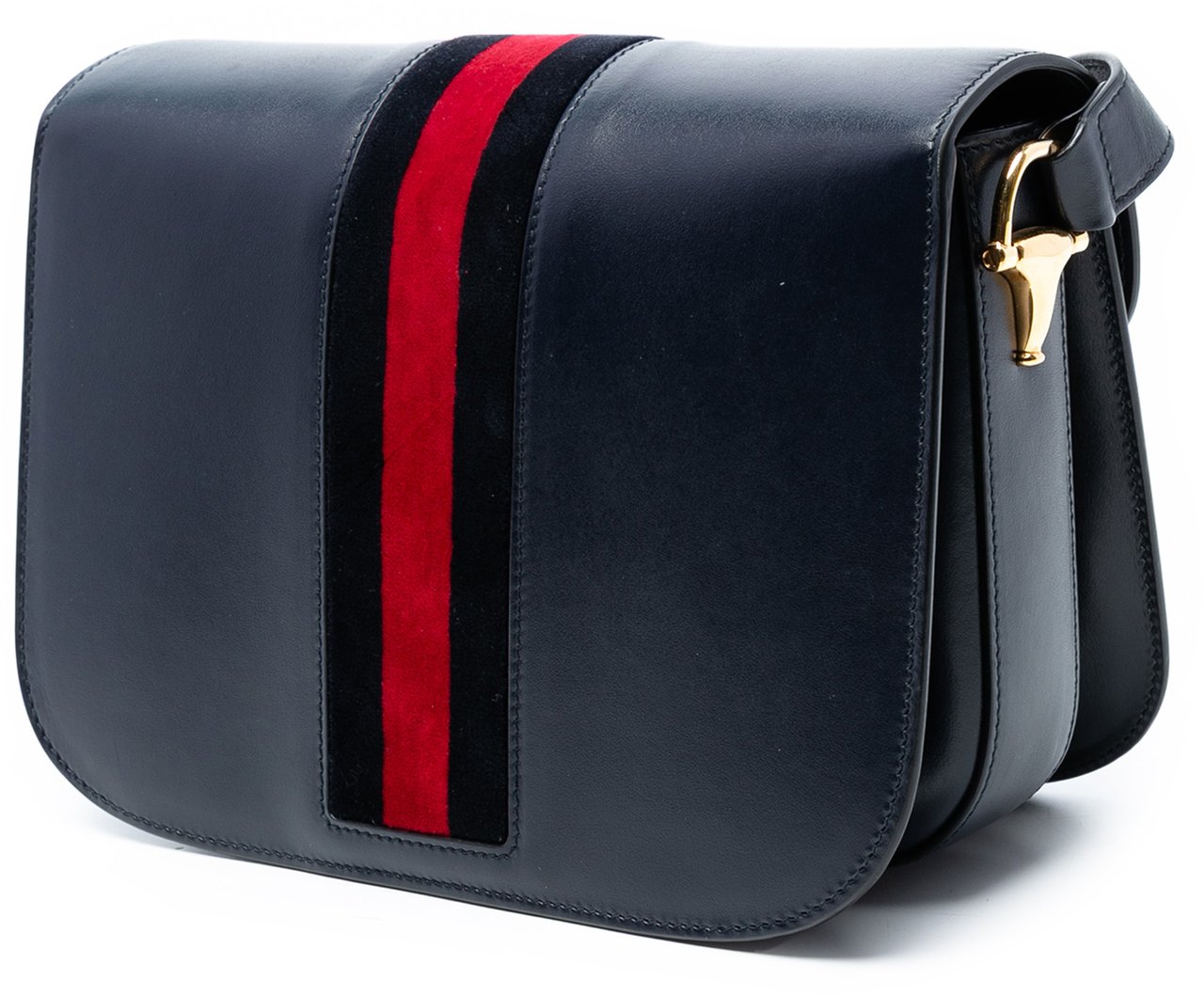 Gucci Medium Leather Web 1955 Horsebit Shoulder Bag Zwart