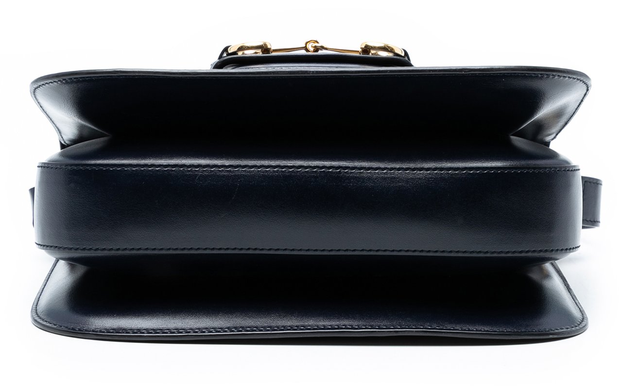 Gucci Medium Leather Web 1955 Horsebit Shoulder Bag Zwart