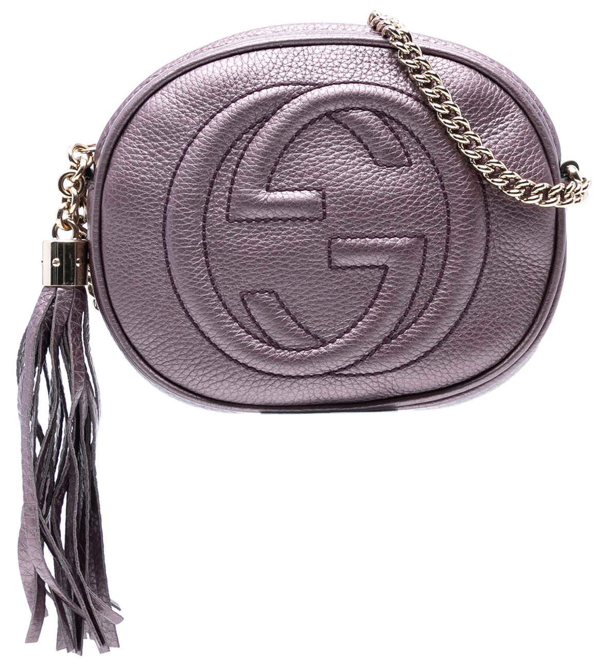 Gucci Mini Metallic Pebbled Calfskin Soho Chain Crossbody Paars