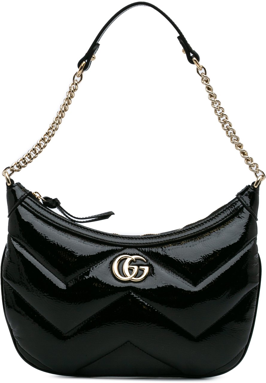 Gucci GG Marmont Matelasse Patent Shoulder Bag Zwart