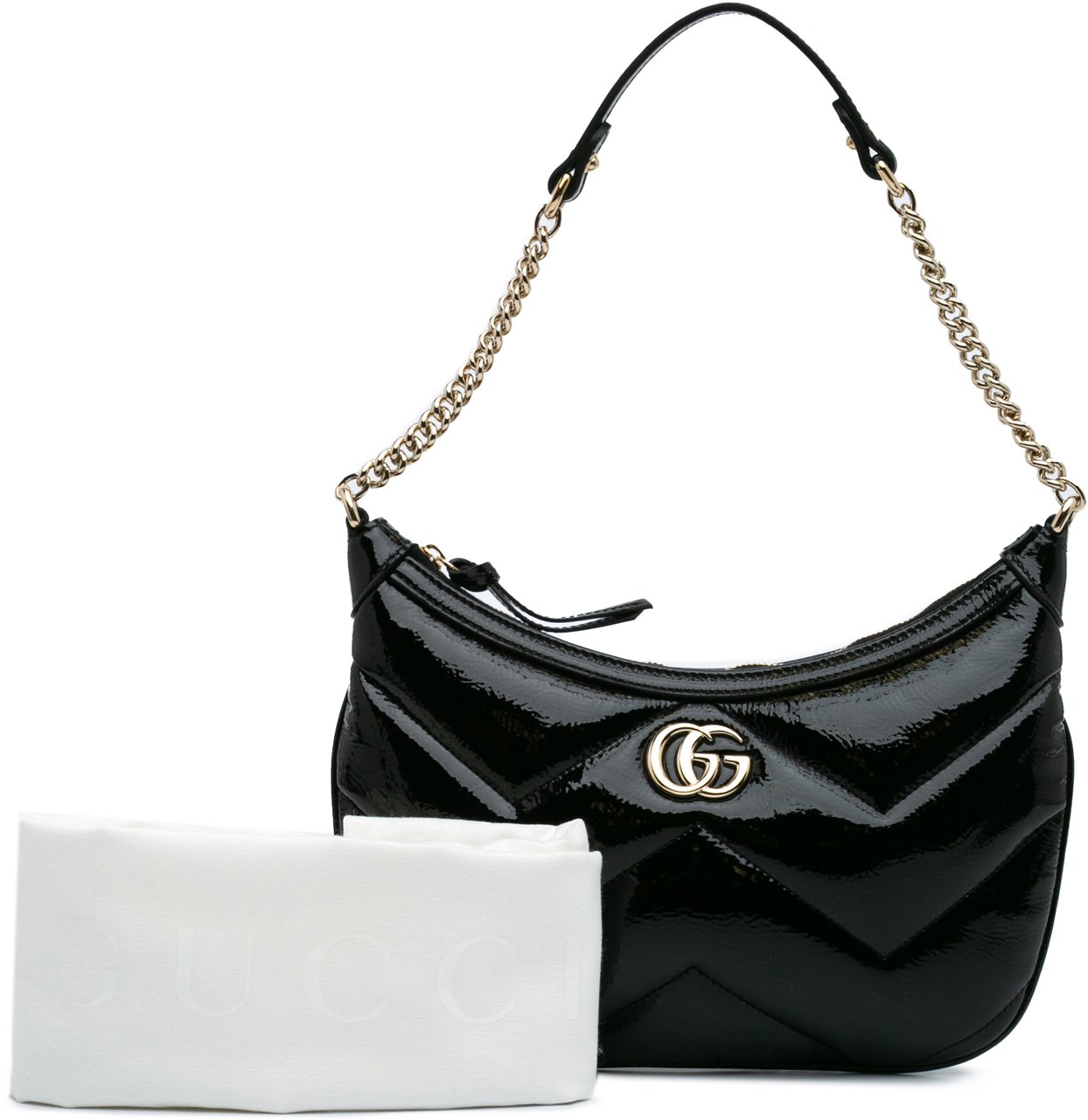 Gucci GG Marmont Matelasse Patent Shoulder Bag Zwart