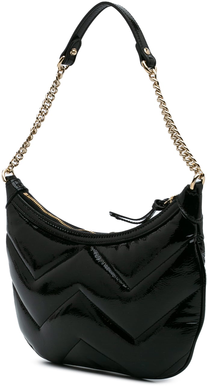 Gucci GG Marmont Matelasse Patent Shoulder Bag Zwart