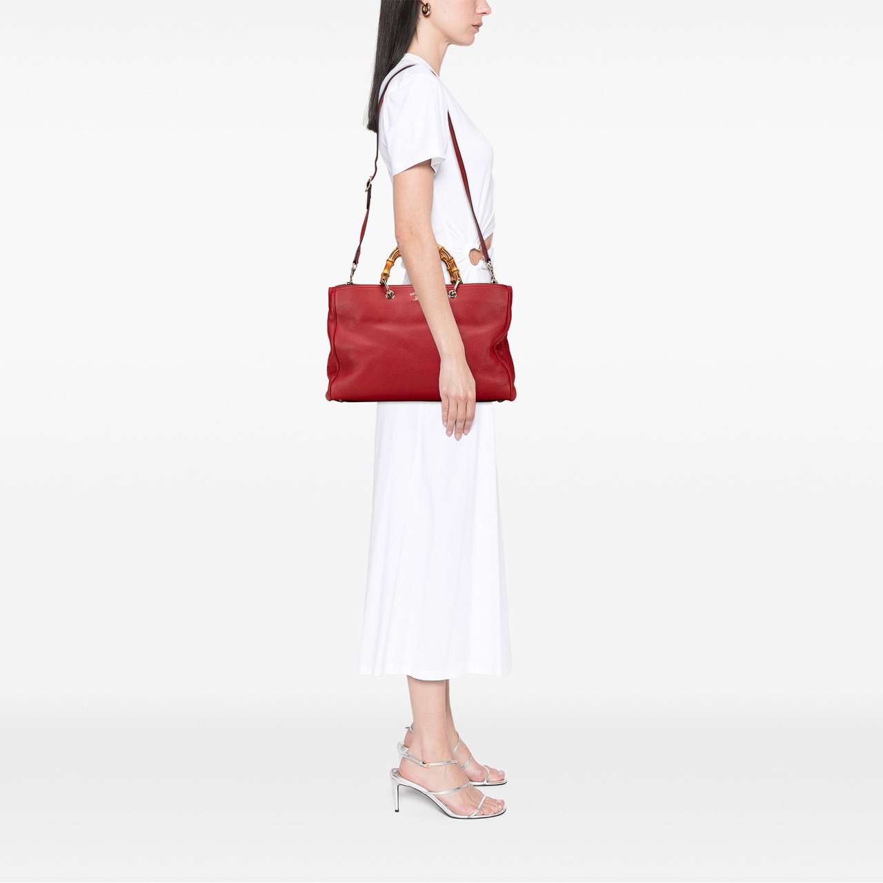 Gucci Large Calfskin Bamboo Shopper Sachel Rood