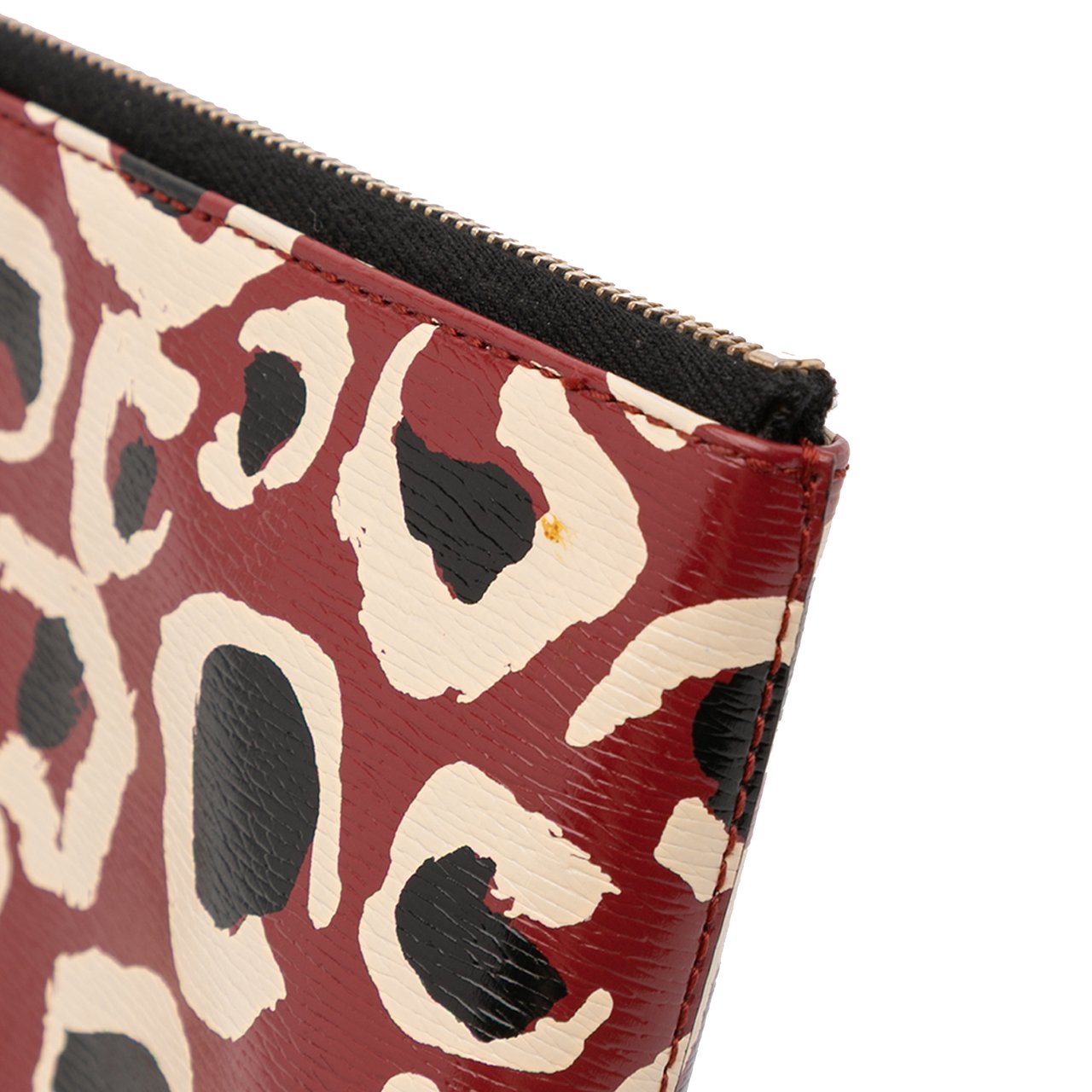 Gucci Leopard Print Leather Bamboo Clutch Rood