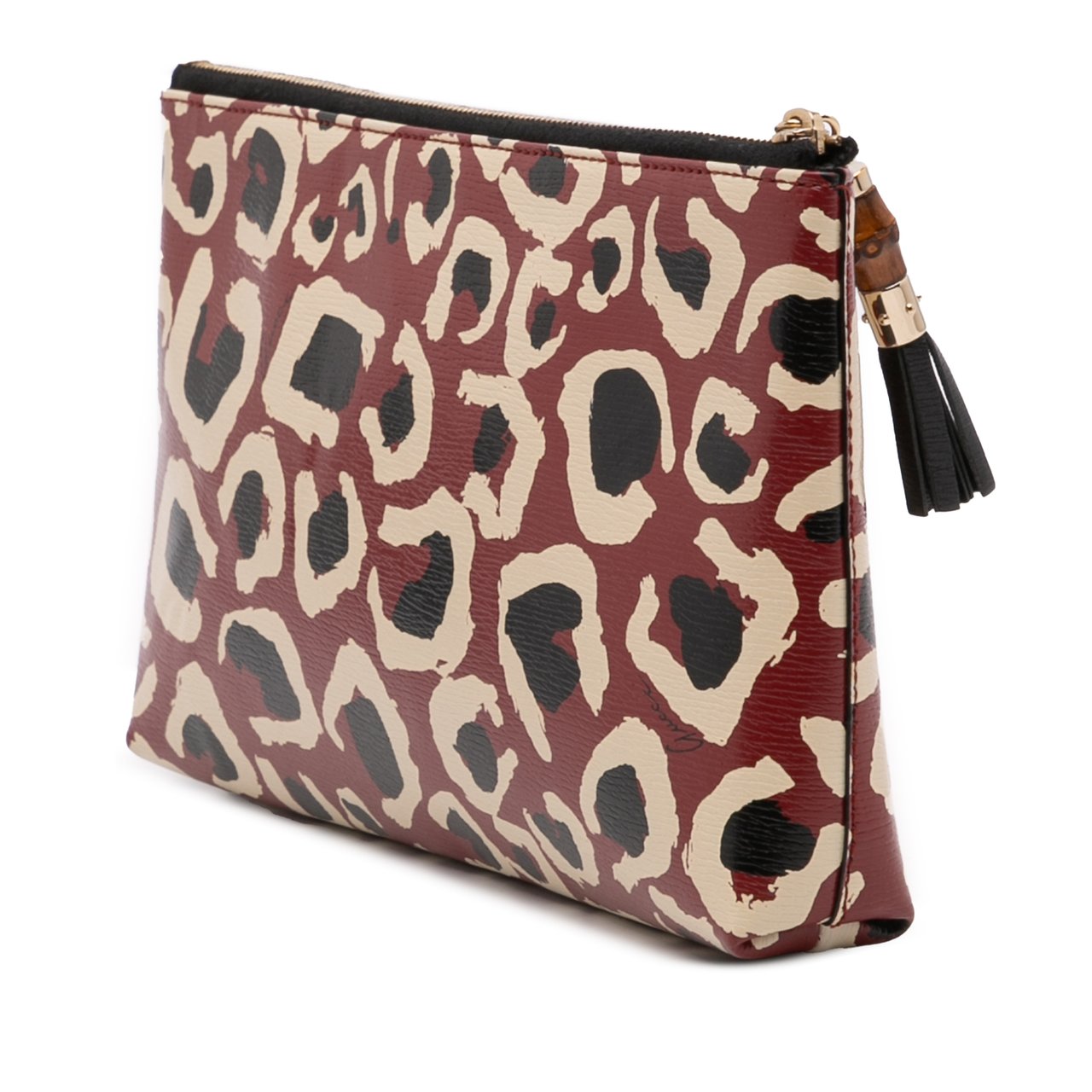 Gucci Leopard Print Leather Bamboo Clutch Rood