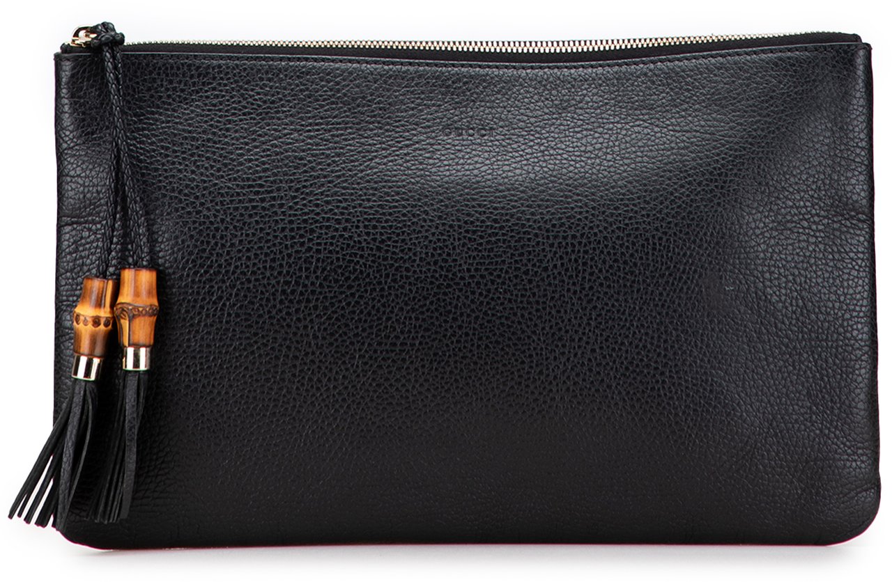 Gucci Calfskin Bamboo Tassel Clutch Zwart