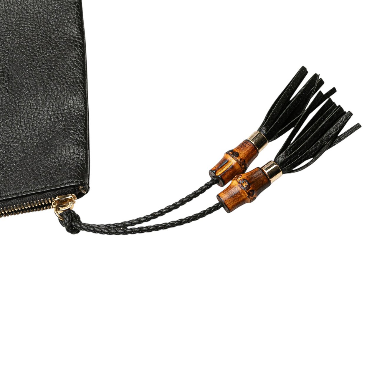 Gucci Calfskin Bamboo Tassel Clutch Zwart