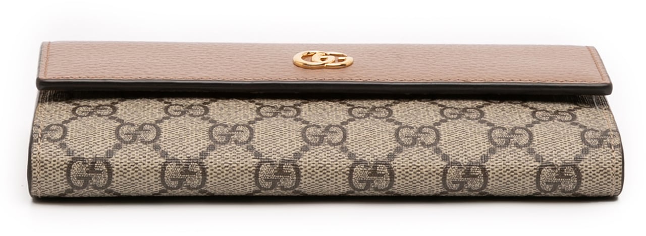 Gucci Bicolor GG Marmont GG Supreme Continental Wallet Bruin