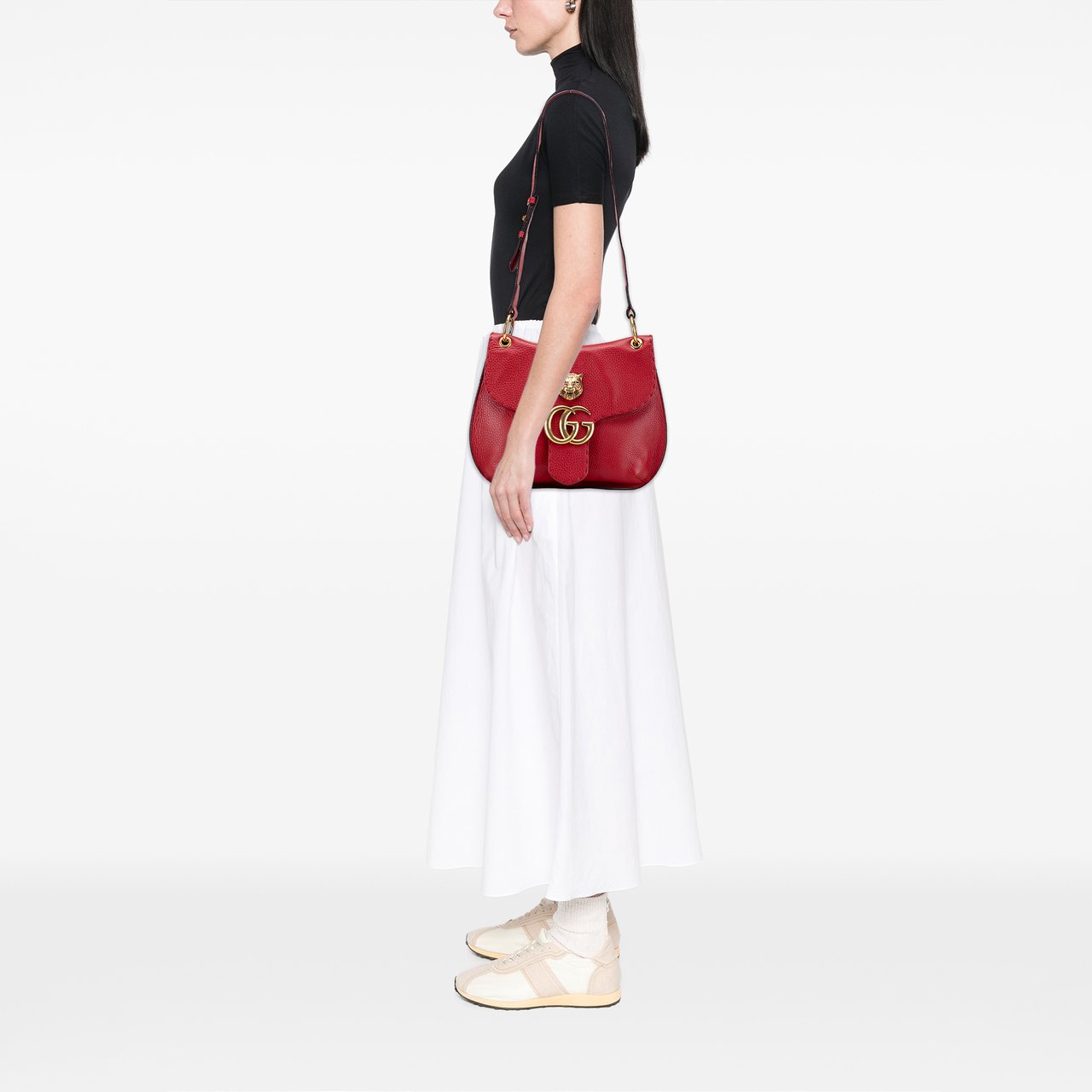 Gucci GG Marmont Leather Animalier Crossbody Rood