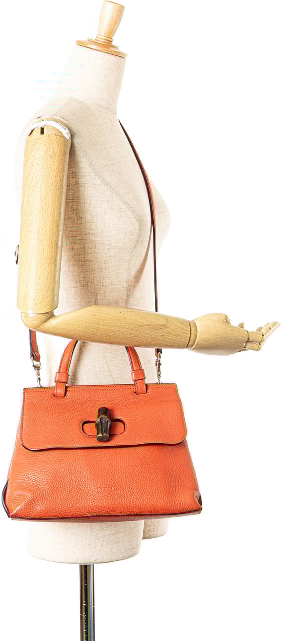 Gucci Small Leather Bamboo Daily Satchel Oranje