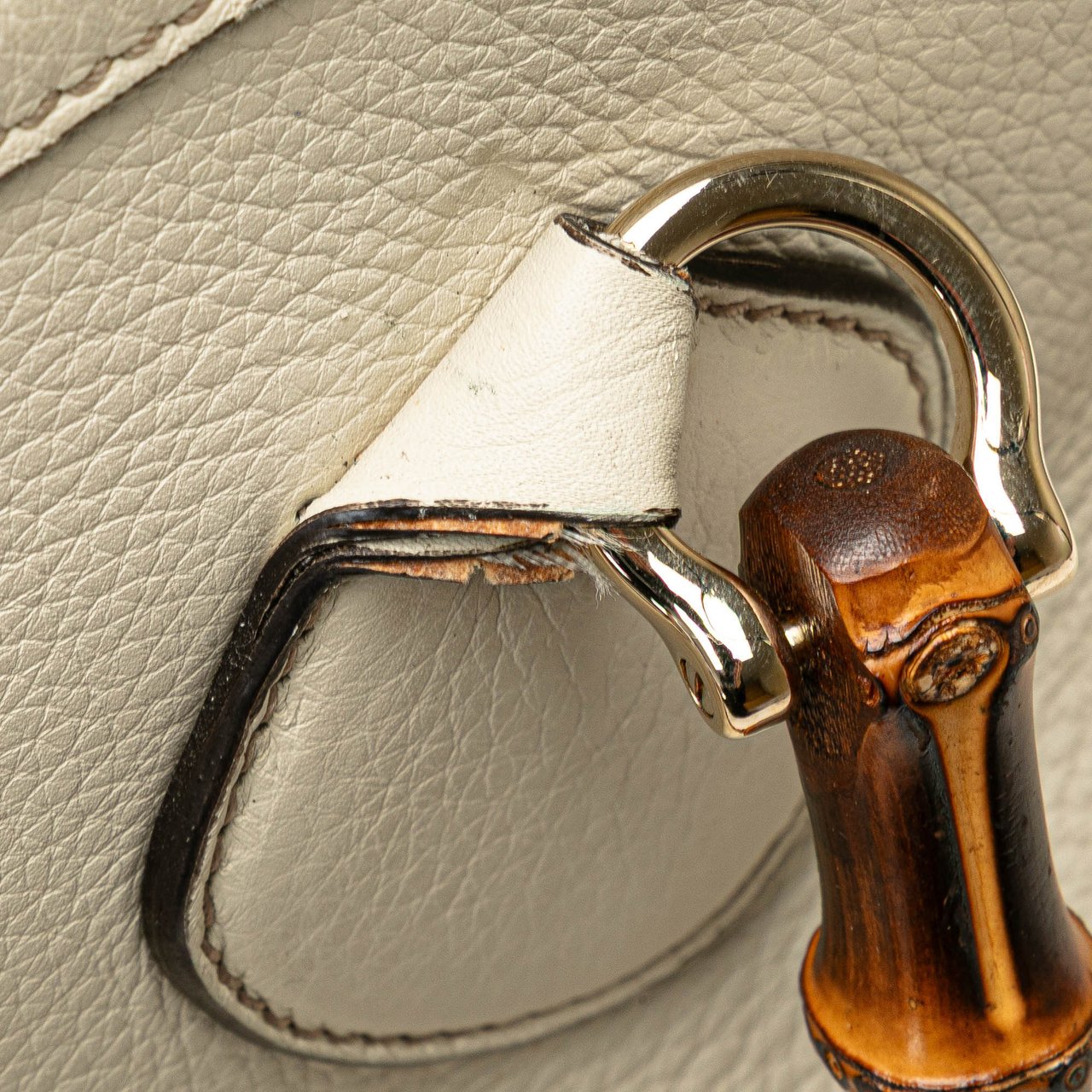 Gucci Medium Leather Bamboo Diana Tote Wit