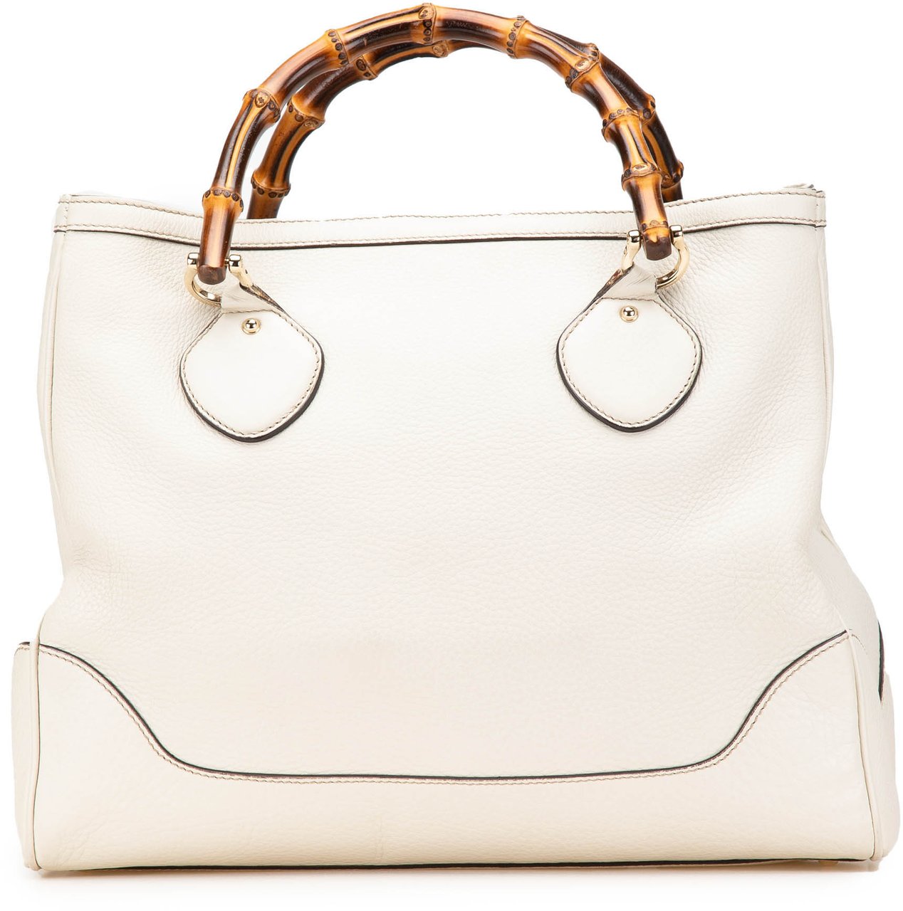 Gucci Medium Leather Bamboo Diana Tote Wit