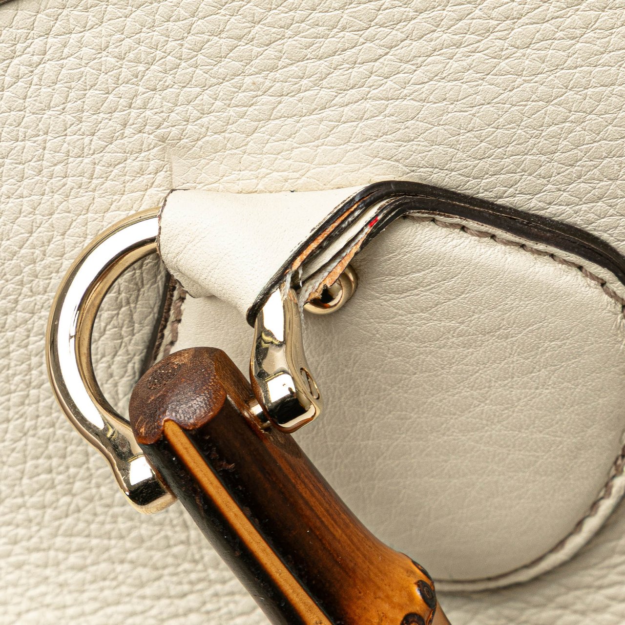 Gucci Medium Leather Bamboo Diana Tote Wit