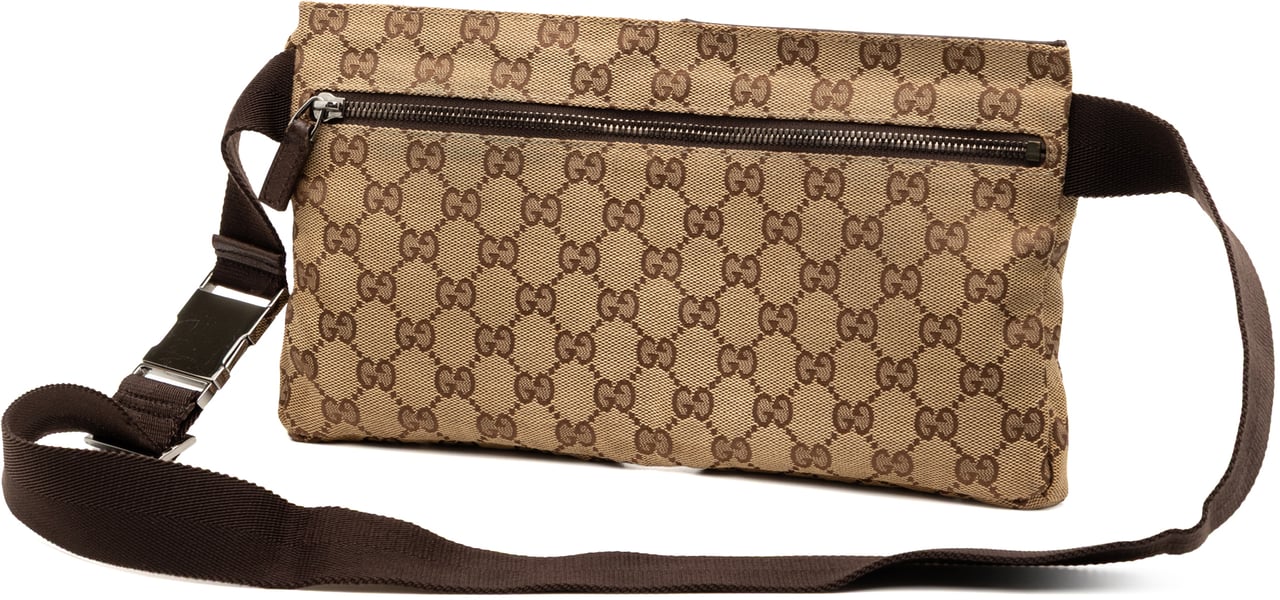 Gucci GG Canvas Double Pocket Belt Bag Bruin