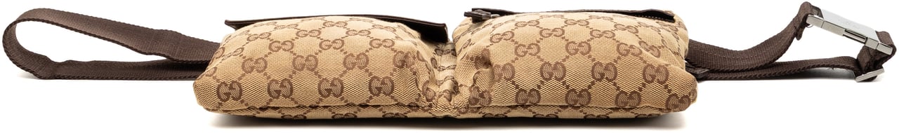 Gucci GG Canvas Double Pocket Belt Bag Bruin