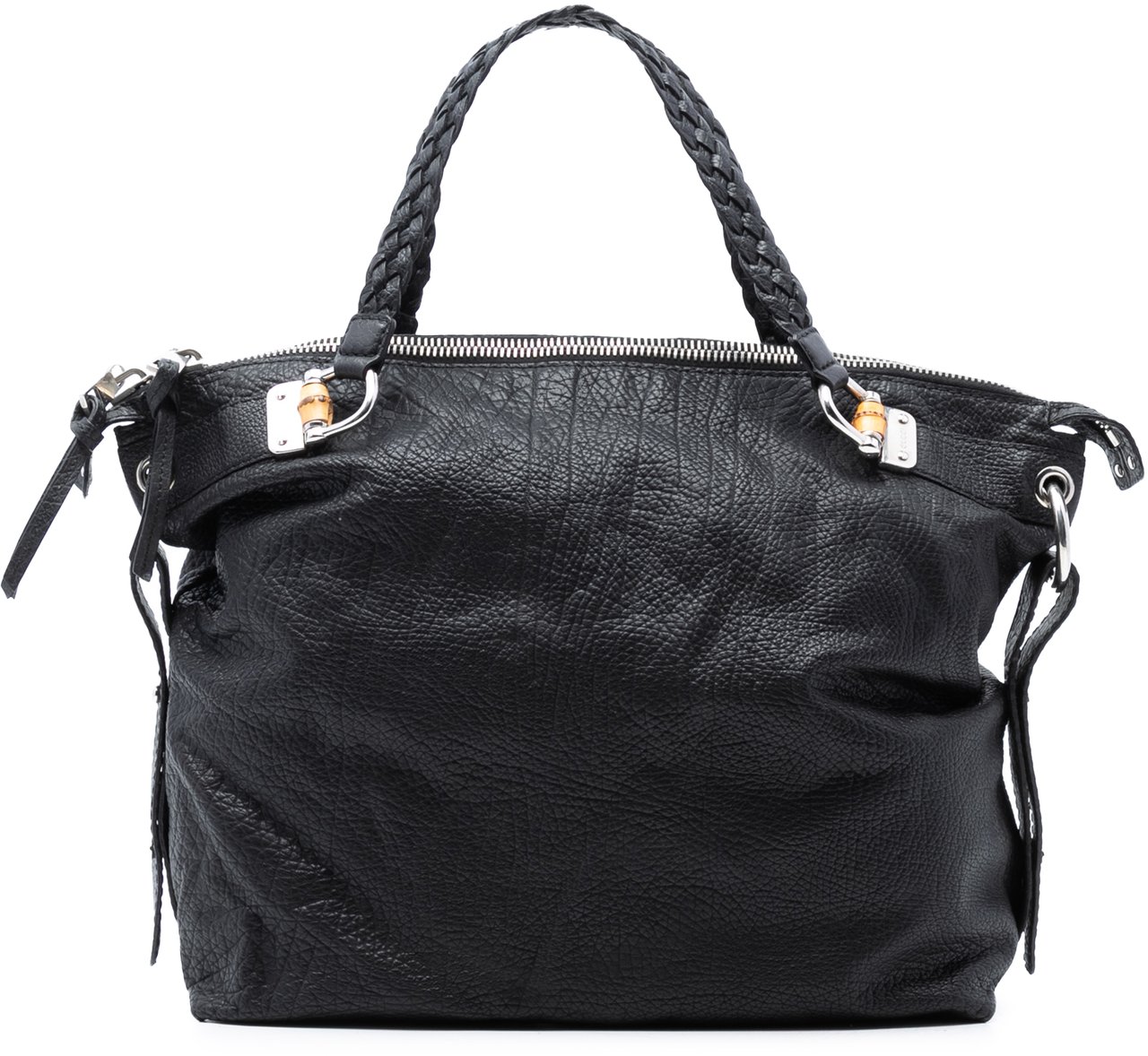 Gucci Large Leather Bamboo Bar Tote Zwart