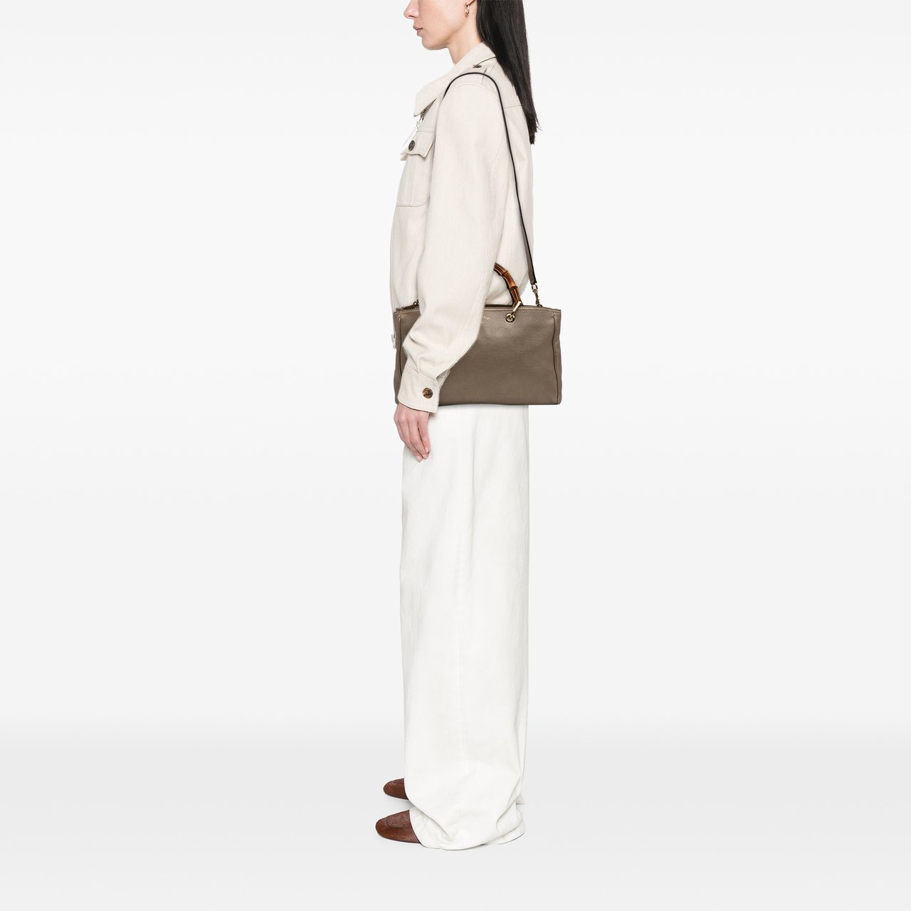 Gucci Medium Calfskin Bamboo Shopper Satchel Goud