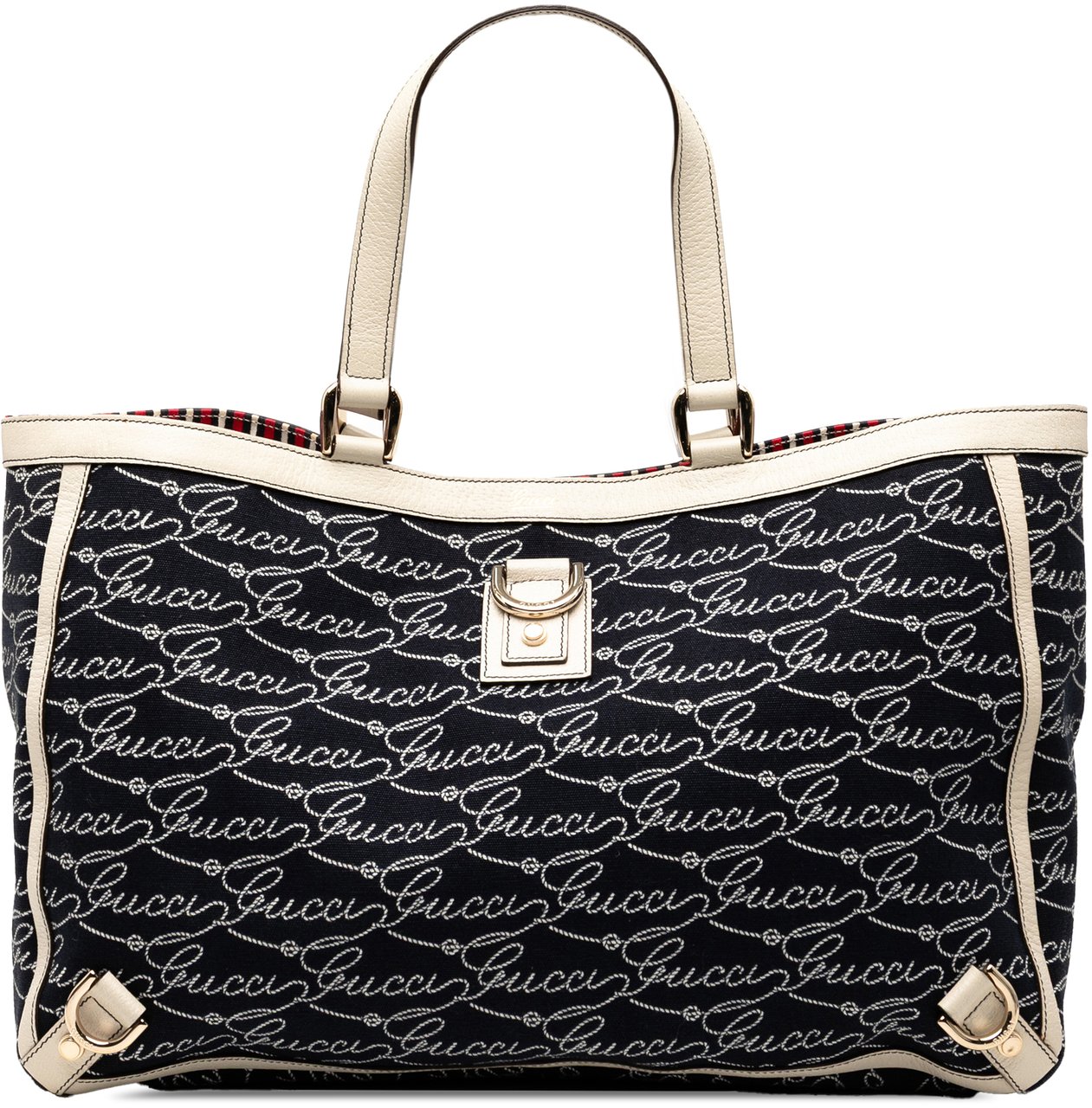 Gucci 85th Anniversary Canvas Logo Abbey D Ring Tote Blauw