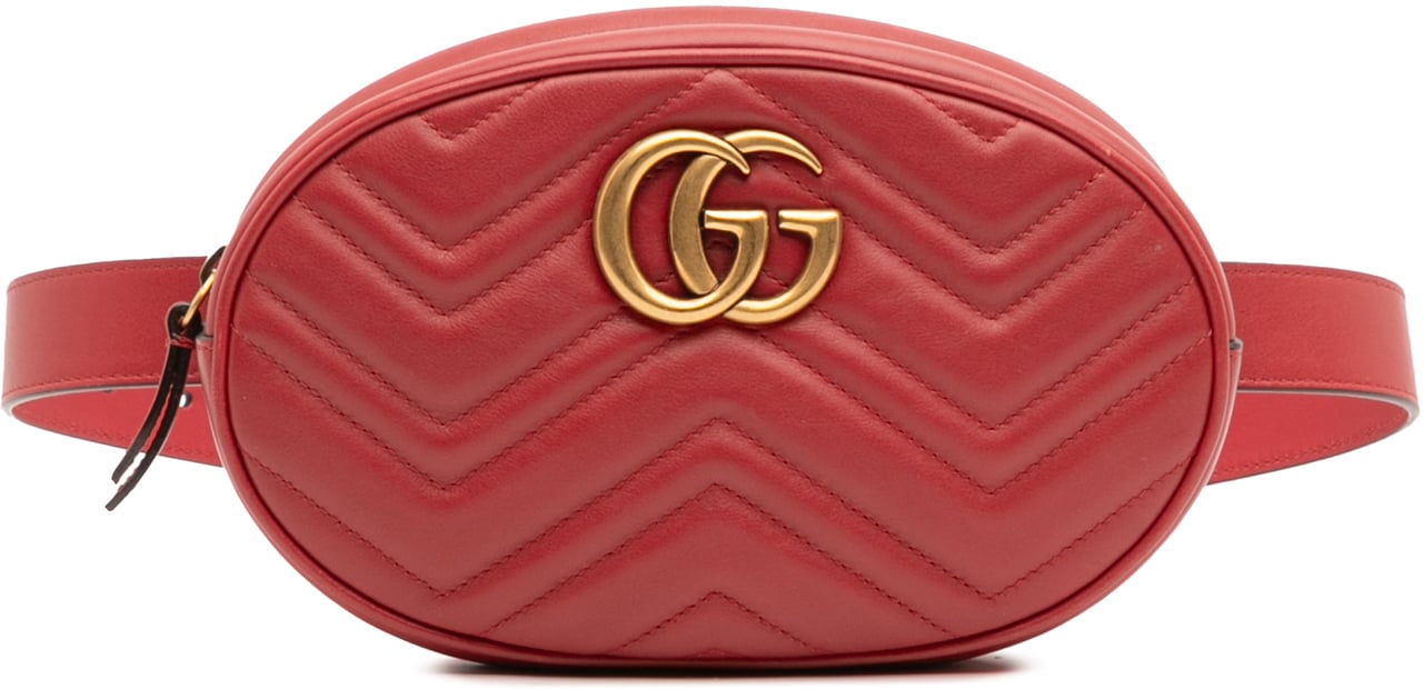 Gucci Small GG Marmont Matelasse Leather Belt Bag Rood