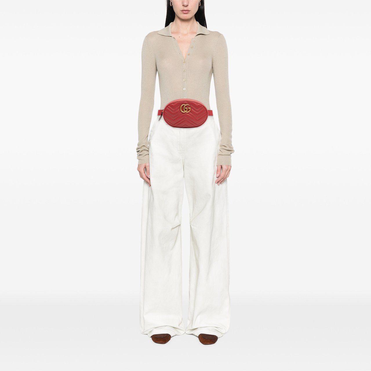 Gucci Small GG Marmont Matelasse Leather Belt Bag Rood