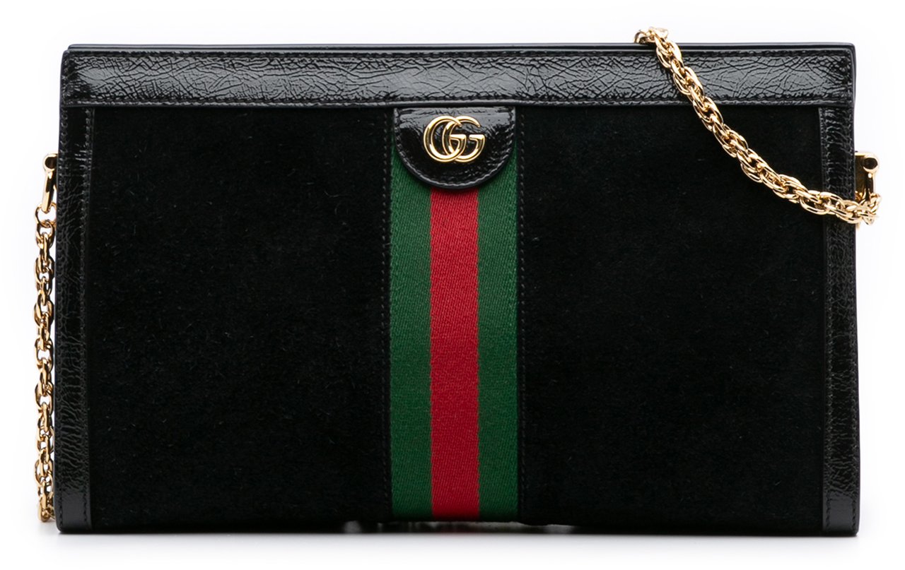 Gucci Medium Suede Ophidia Web Chain Shoulder Bag Zwart