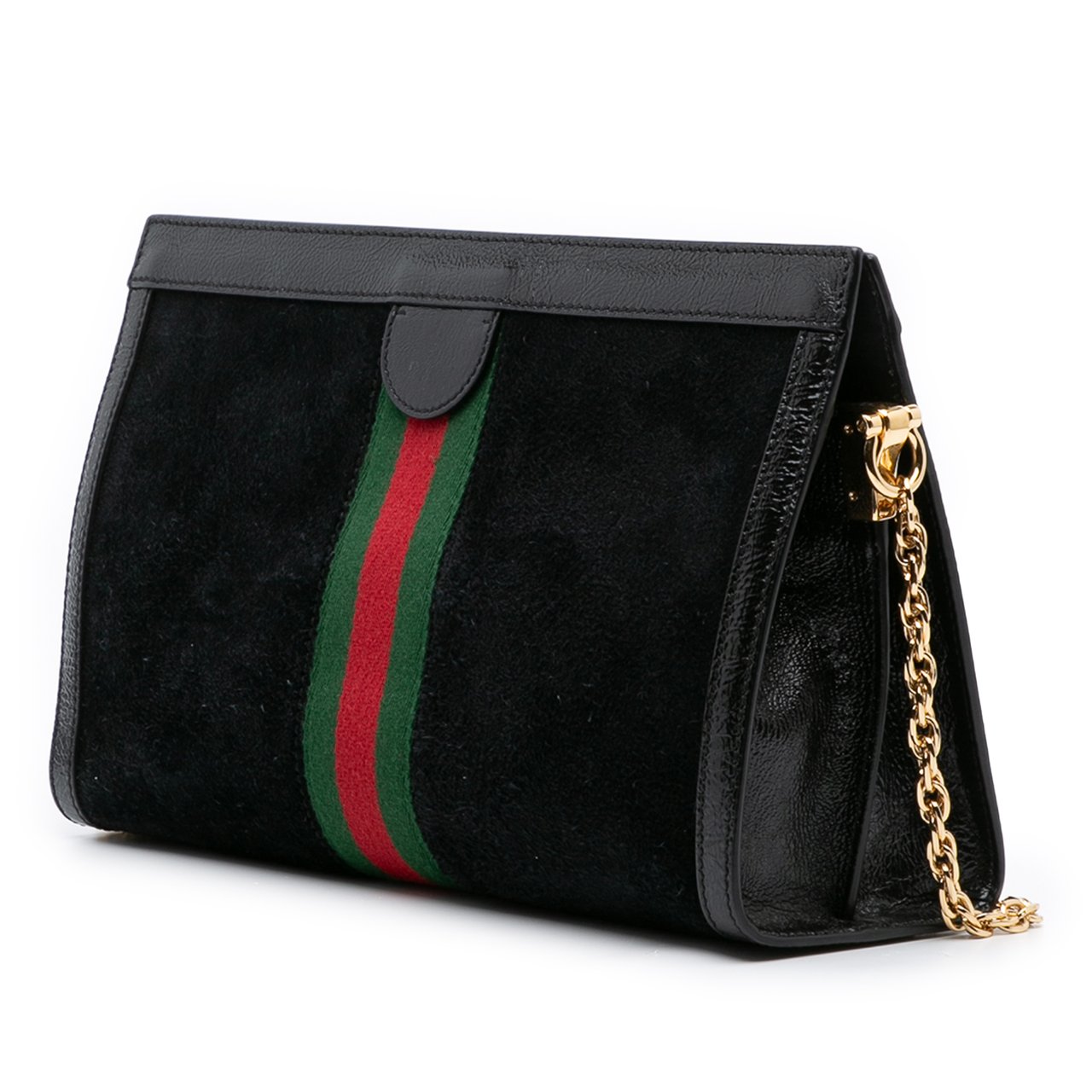 Gucci Medium Suede Ophidia Web Chain Shoulder Bag Zwart