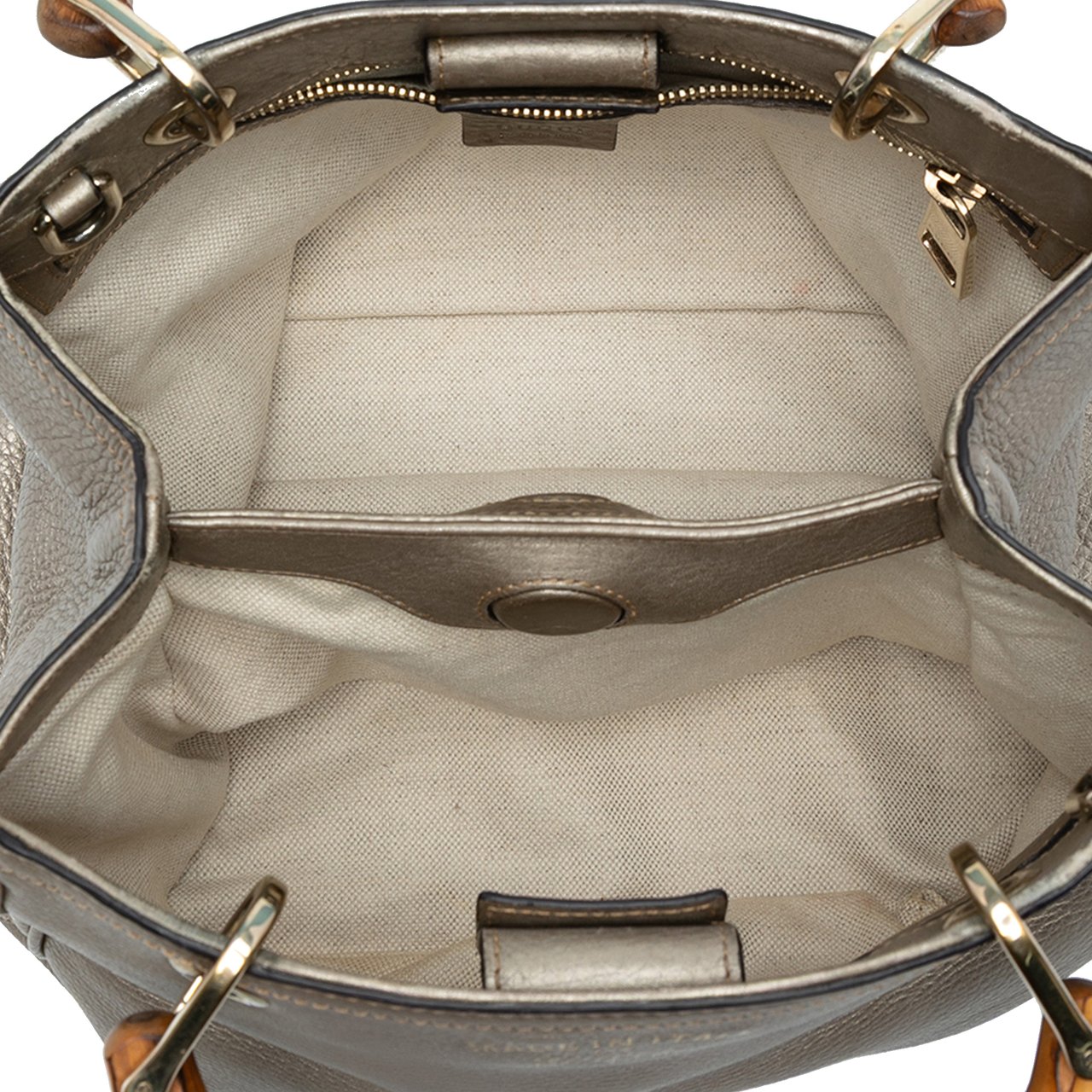 Gucci Small Calfskin Bamboo Shopper Satchel Goud