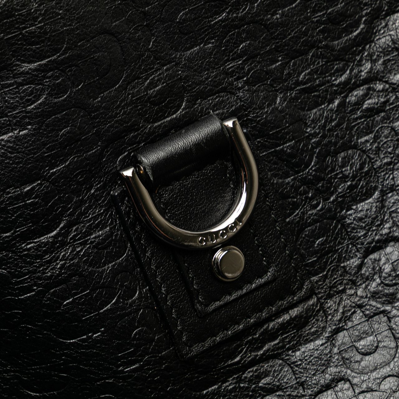 Gucci Embossed Leather Horsebit Abbey D Ring Crossbody Zwart