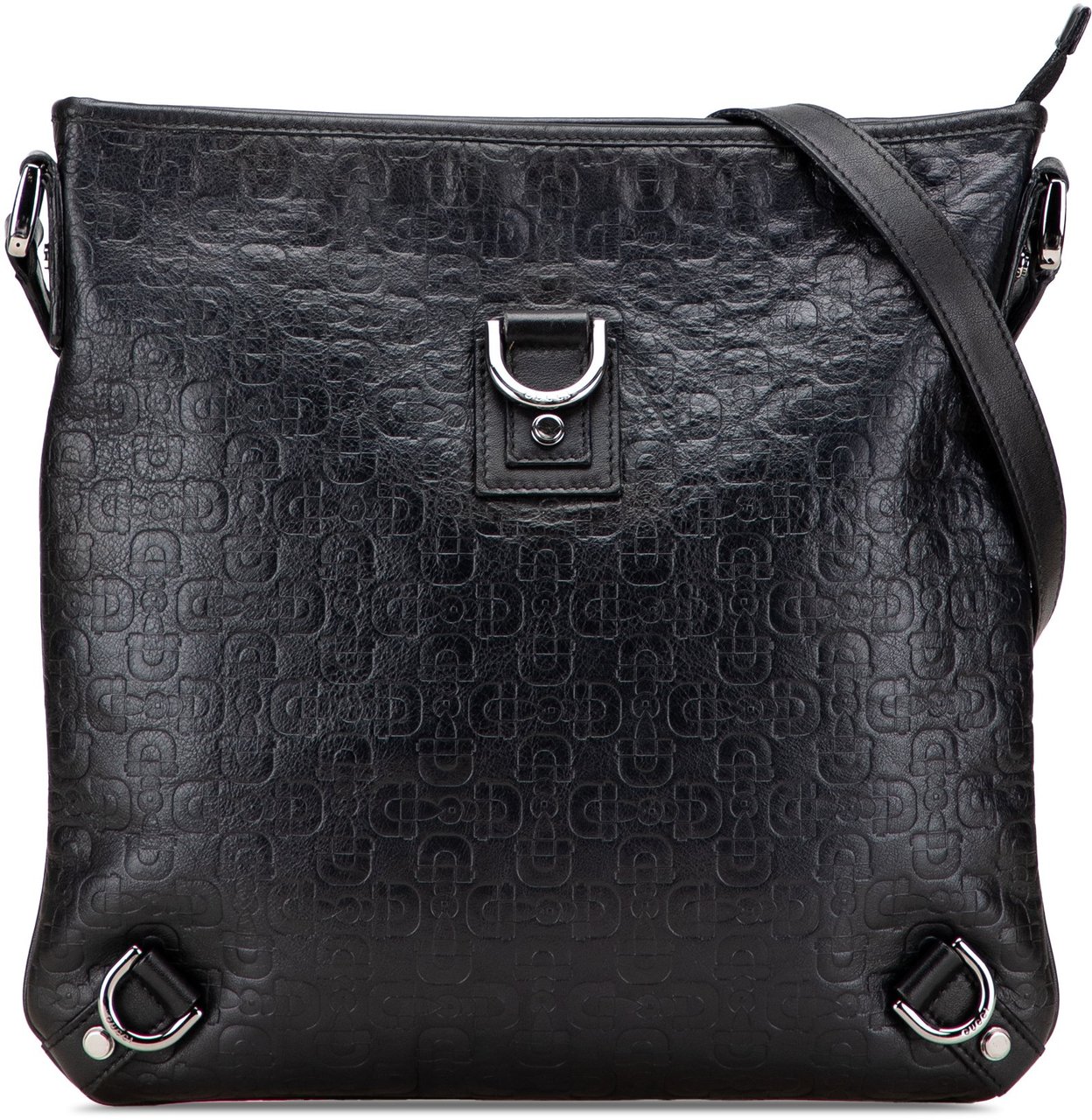 Gucci Embossed Leather Horsebit Abbey D Ring Crossbody Zwart