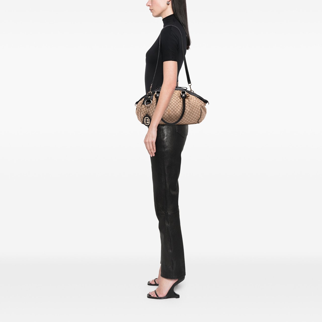 Gucci Diamante Canvas Sukey Satchel Bruin