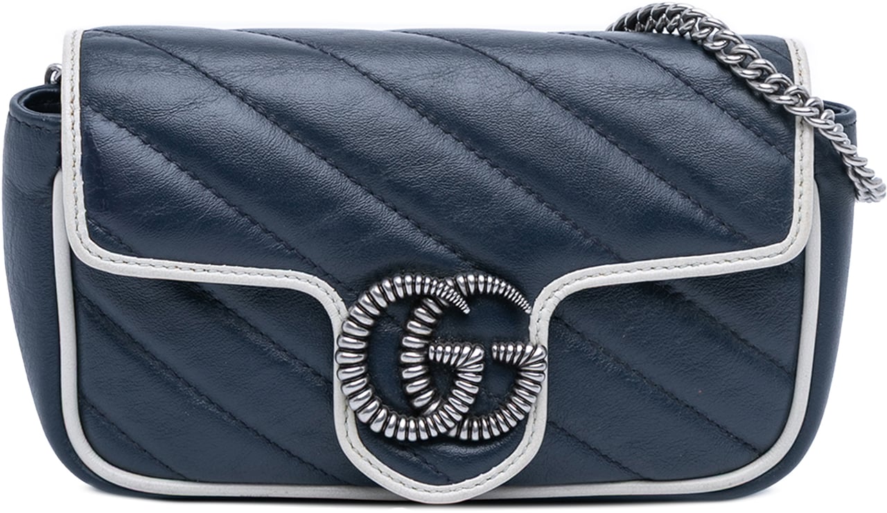 Gucci Super Mini GG Marmont Matelasse Leather Torchon Flap Crossbody Blauw