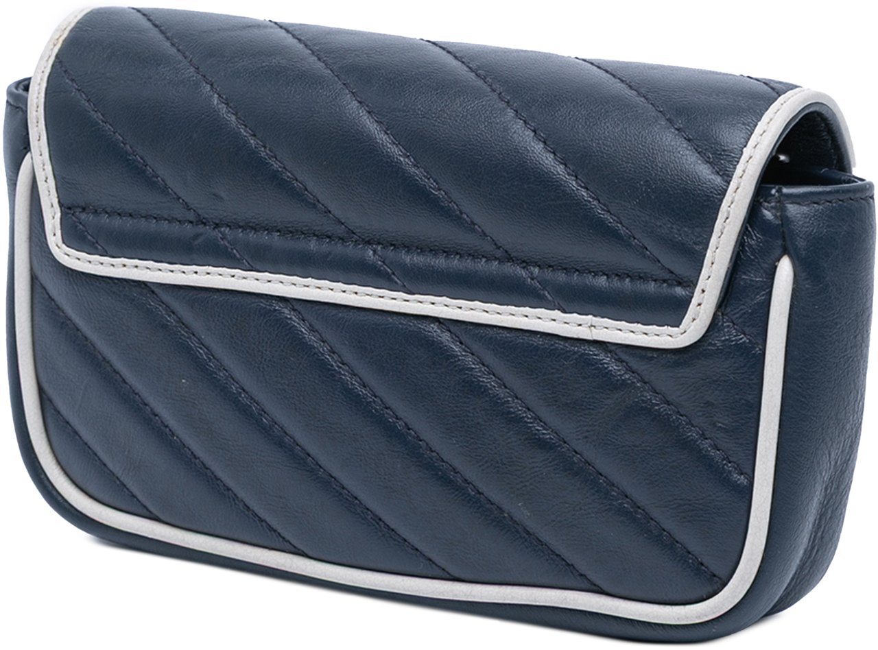 Gucci Super Mini GG Marmont Matelasse Leather Torchon Flap Crossbody Blauw