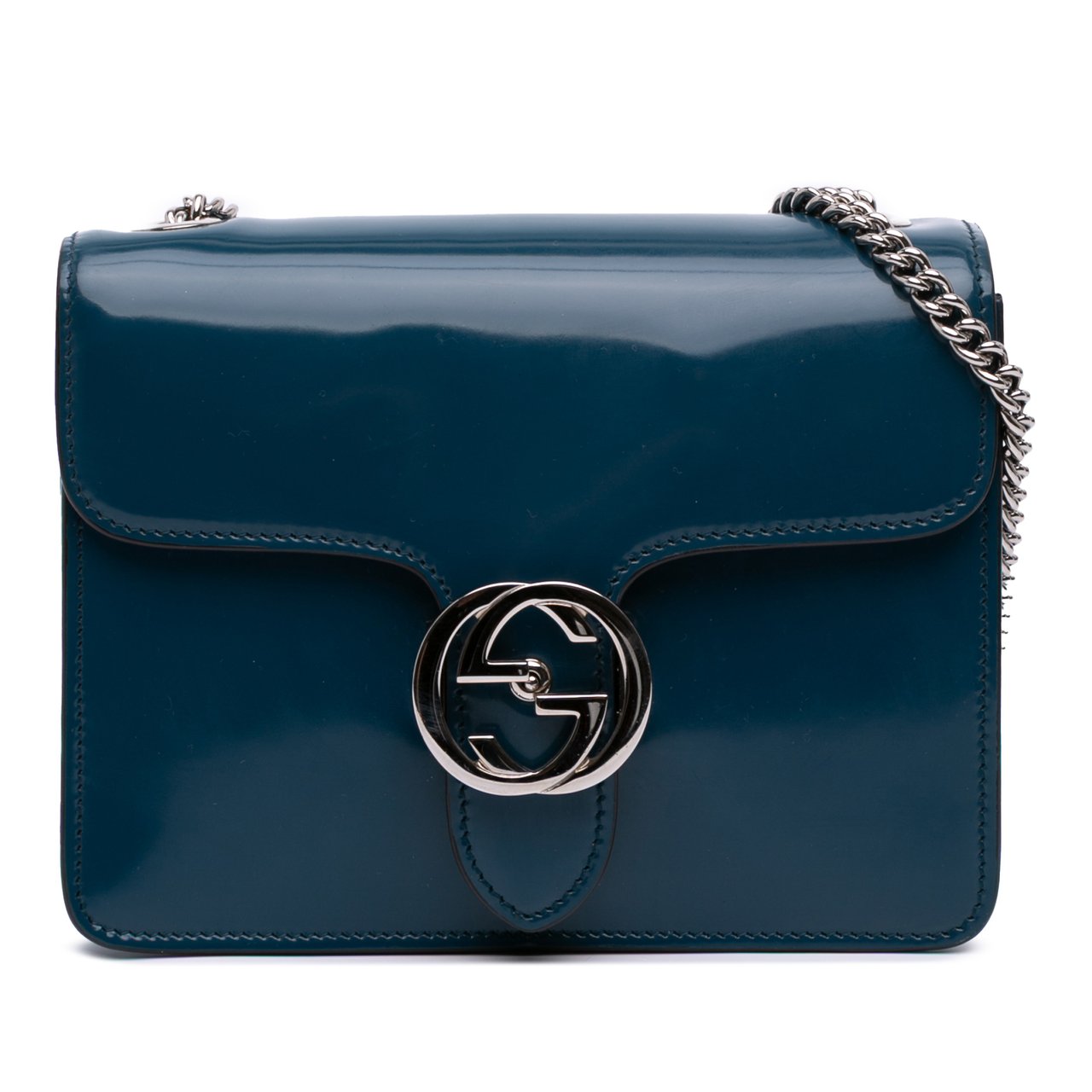 Gucci Small Polished Calfskin Interlocking G Dollar Crossbody Blauw