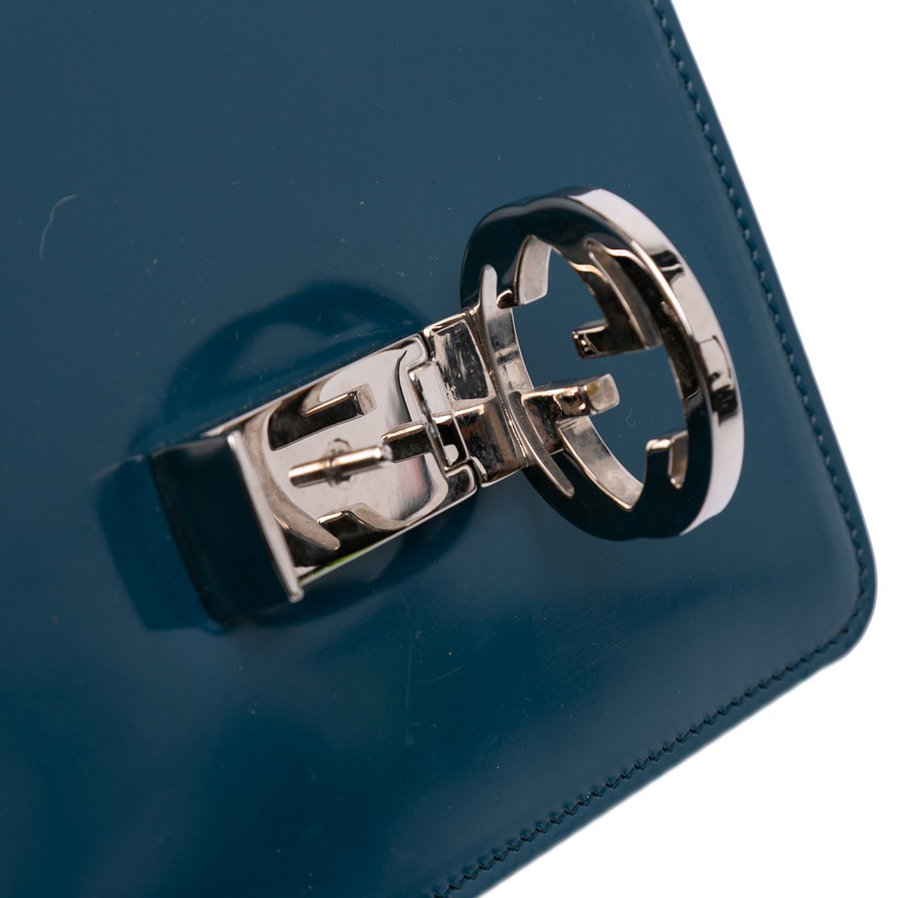 Gucci Small Polished Calfskin Interlocking G Dollar Crossbody Blauw