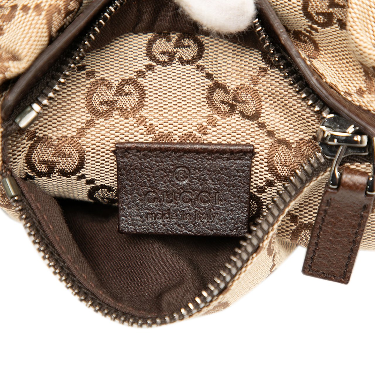 Gucci GG Canvas Double Pocket Belt Bag Bruin
