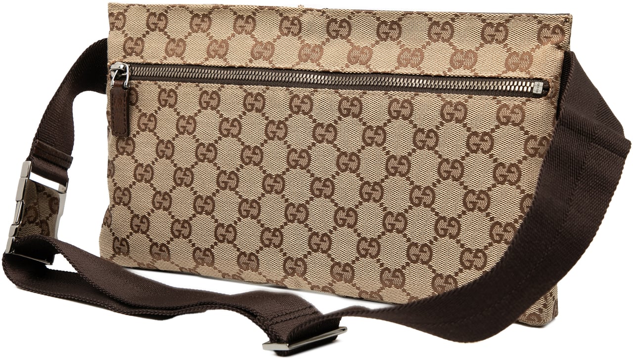 Gucci GG Canvas Double Pocket Belt Bag Bruin