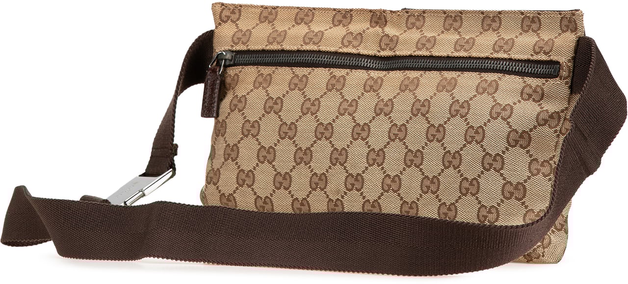 Gucci GG Canvas Double Pocket Belt Bag Bruin