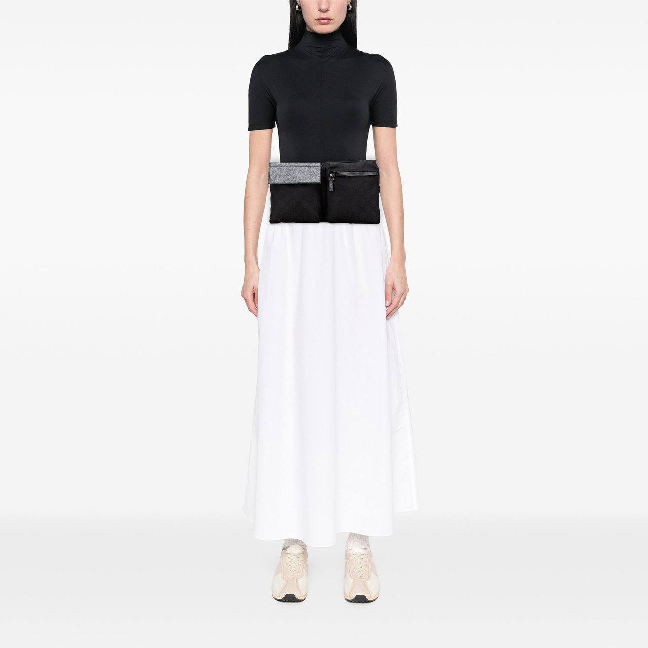 Gucci GG Canvas Double Pocket Belt Bag Zwart