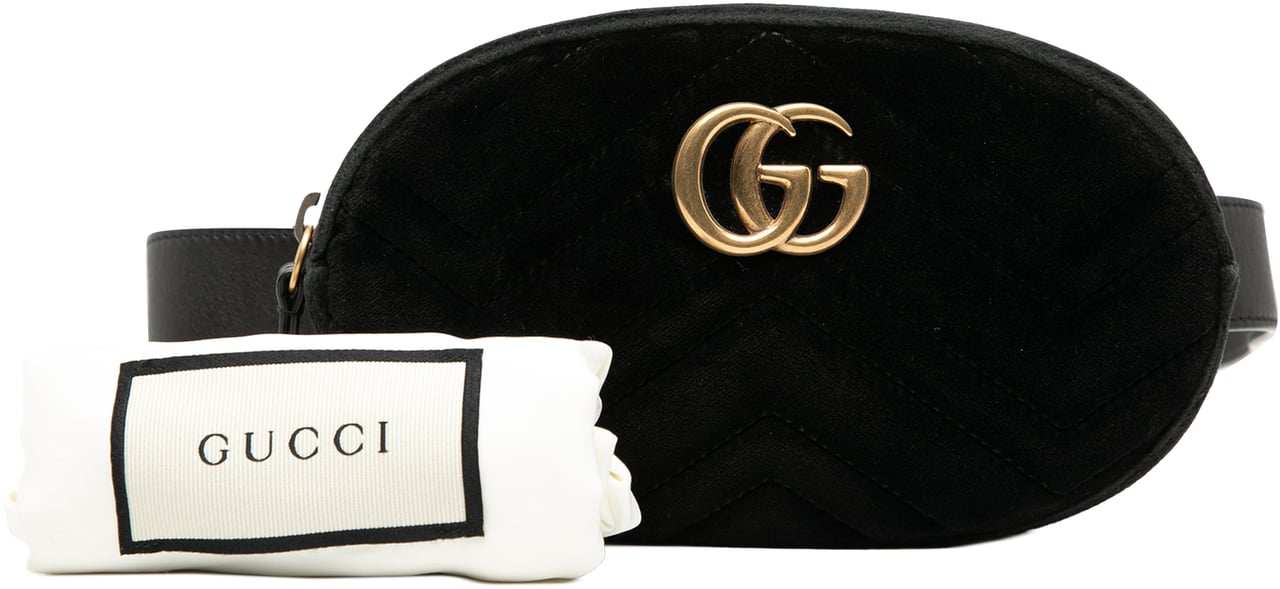 Gucci GG Marmont Matelasse Velvet Belt Bag Zwart